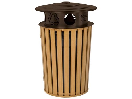 Tropitone District Round Faux Wood Waste Receptacle with Recycling Hood