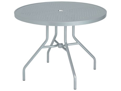 Tropitone Boulevard Aluminum 36 Round Metal Dining Table with Umbrella Hole 36W x 36D x 27H