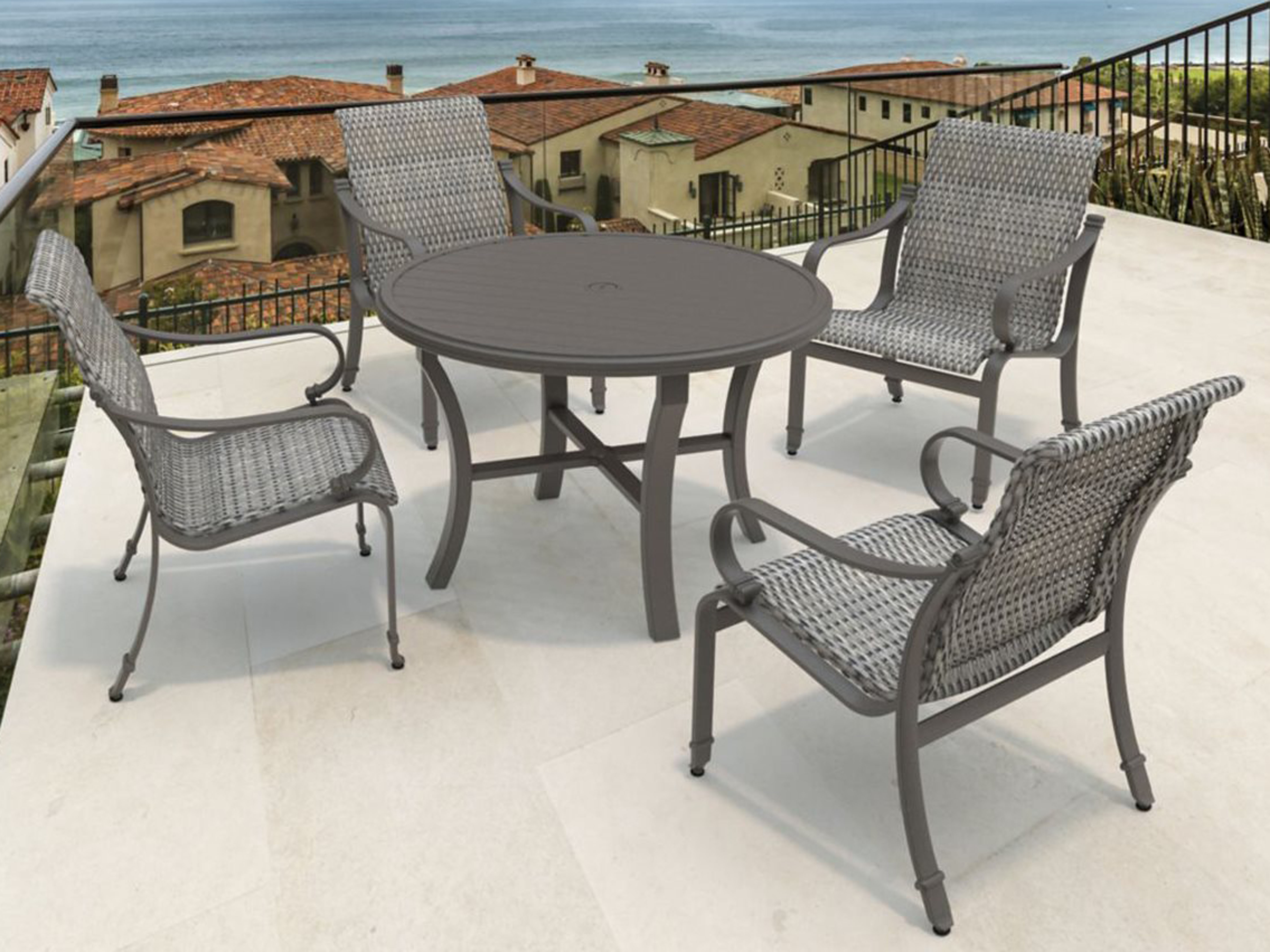 Tropitone Banchetto Aluminum 48 Round Dining Table with Umbrella Hole