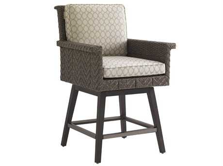Tommy Bahama Outdoor Blue Olive Wicker Swivel Counter Stool