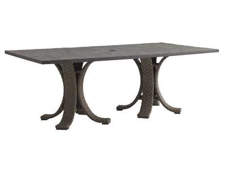 Tommy Bahama Outdoor Blue Olive Wicker 84 x 44 Weatherstone Dining Table