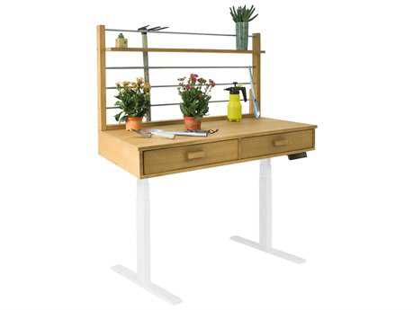 Vifah Beverly Outdoor Garden Acacia Hardwood Sit to Stand Adjustable Height Potting Bench