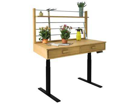 Vifah Beverly Outdoor Garden Acacia Hardwood Sit to Stand Adjustable Height Potting Bench