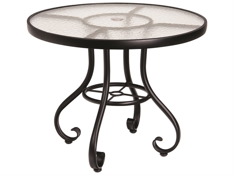 Woodard Ramsgate Aluminum 48 Round Obscure Glass Top With Umbrella Hole