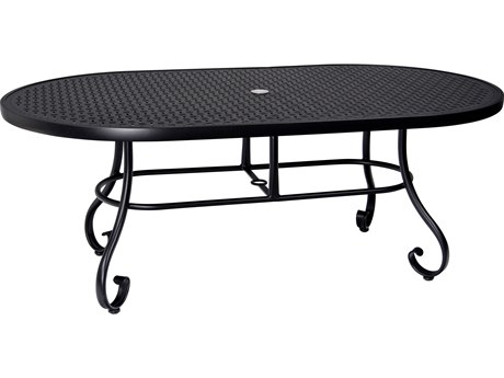 Woodard Ramsgate Aluminum 74 x 42 Oval Lattice Top Table with Umbrella Hole