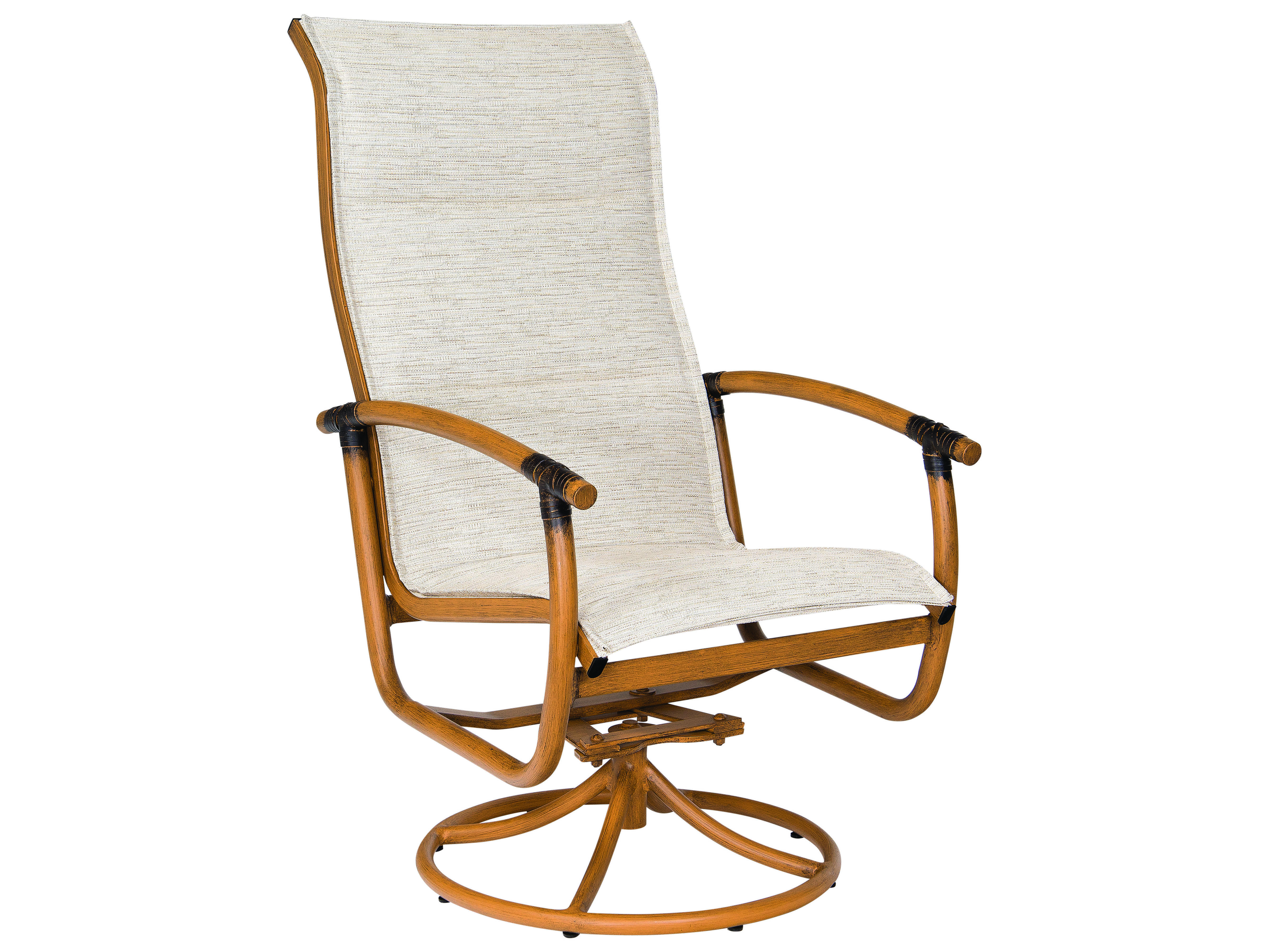 Woodard Glade Isle Padded Sling Aluminum High Back Swivel Rocker Dining Arm Chair 1Q0566
