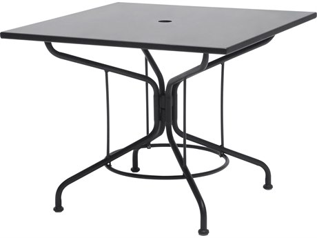 Woodard Wrought Iron 36 Square Table with Umbrella Hole in Textured Black