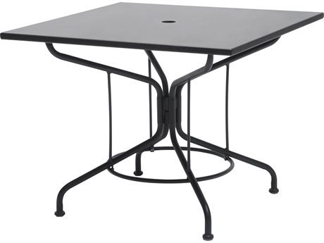 Woodard Wrought Iron 36 Square Table with Umbrella Hole in Mercury Finish