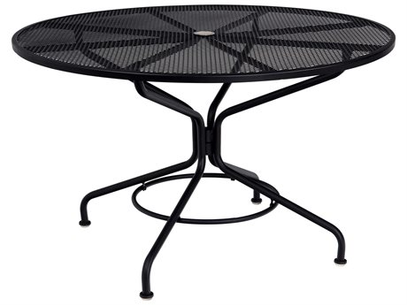 Woodard Mesh Wrought Iron 48 Round Table with Umbrella Hole in Mercury Finish