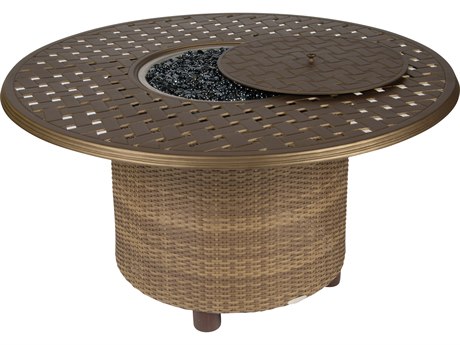 Whitecraft Saddleback Wicker 48 Round Thatch Top Chat Height Fire Table