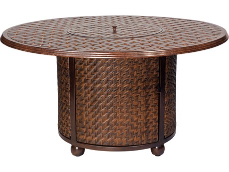 Whitecraft North Shore Wicker Chat Height Fire Table with Woven Base and Round Thatch Top