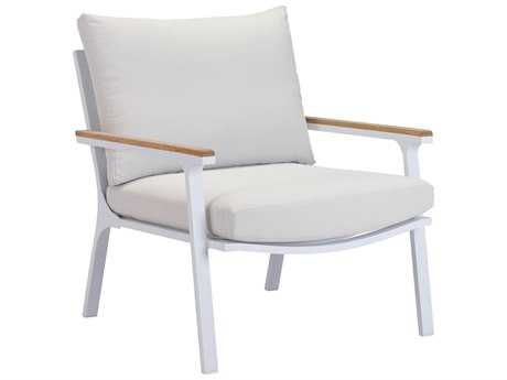 Zuo Outdoor Maya Beach Aluminum Teak Arm Chair Light in Gray in Natural & White (Sold in 2)