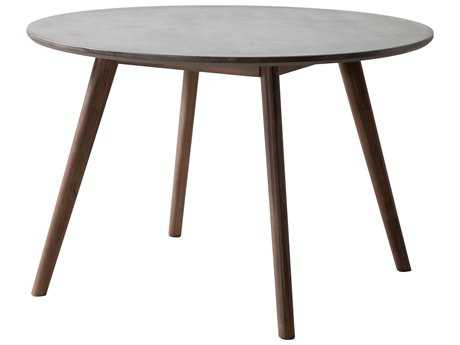 Zuo Outdoor Elite Acacia Wood 45.30 Round Polt Cement Top Dining Table in Natural