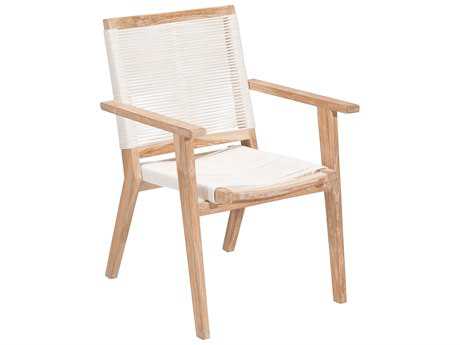 Zuo Outdoor West Port Teak Synethetic Weave Dining Chair in White Wash & White