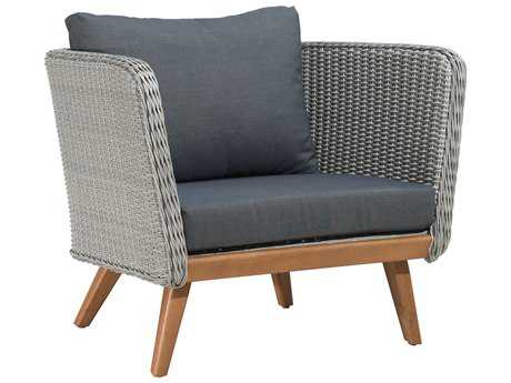 Zuo Outdoor Grace Bay Acacia Wood Synethetic Weave Arm Chair in Natural & Gray