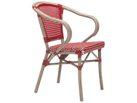 Zuo Outdoor Paris Aluminum Wicker Dining Arm Chair in Red & White (Sold in 2)