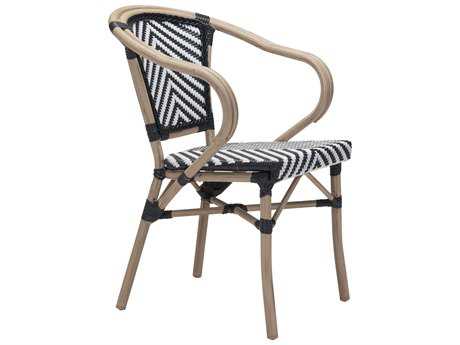 Zuo Outdoor Paris Aluminum Wicker Dining Arm Chair in Black & White (Sold in 2)