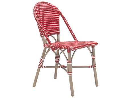 Zuo Outdoor Paris Aluminum Wicker Dining Chair in Red & White (Sold in 2)