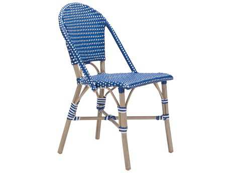 Zuo Outdoor Paris Aluminum Wicker Dining Chair in Navy Blue & White (Sold in 2)