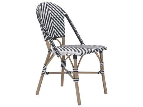 Zuo Outdoor Paris Aluminum Wicker Dining Chair in Black & White (Sold in 2)