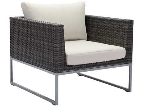 Zuo Outdoor Malibu Aluminum Wicker Arm Chair in Brown & Beige