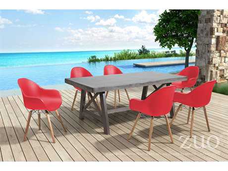 Zuo Outdoor Tidal Acacia Wood Dining Set in Red