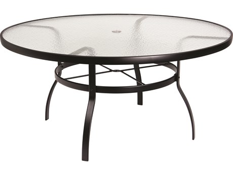 Umbrella Hole 60 Inch Round Patio Dining Table Woodard Aluminum