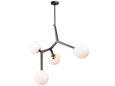 Artcraft Ravello 4-Light Black Harvest Brass Glass LED Globe Round Island Pendant ACAC10974VB