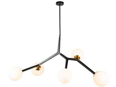 Artcraft Ravello 5-Light Black Harvest Brass Glass LED Globe Round Island Pendant ACAC10975VB