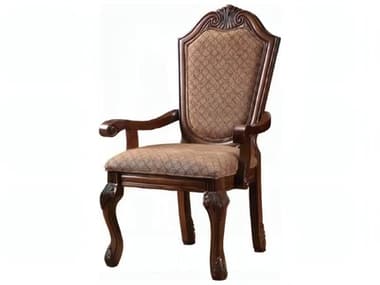 Acme Furniture Chateau De Ville Rubberwood Brown Upholstered Arm Dining Chair Set of 2 ACF04078A