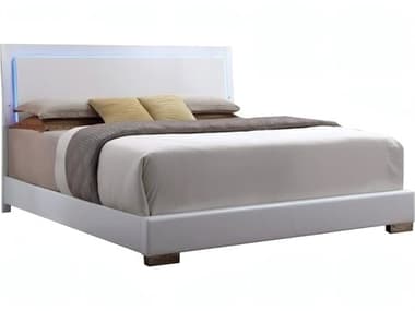 Acme Furniture Lorimar White Synthetic Leather Leg Wood Queen Platform Bed ACF22640Q