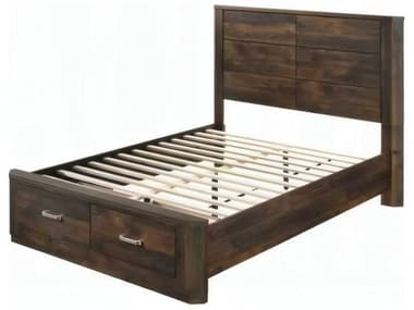Acme Furniture Elettra Rustic Walnut Brown Rubberwood Wood Queen Platform Bed ACF24200Q