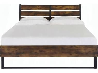 Acme Furniture Juvanth Rustic Oak Black Brown Solid Wood King Platform Bed ACF24247EK