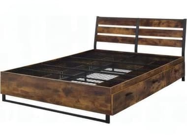 Acme Furniture Juvanth Rustic Oak Black Brown Solid Wood King Platform Bed ACF24257EK