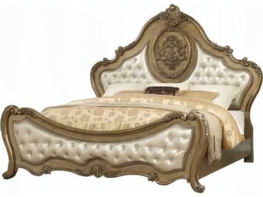 Acme Furniture Ragenardus Synthetic Leather Vintage Oak Brown Wood Upholstered King Panel Bed ACF26307EK