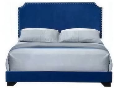 Acme Furniture Blue Velvet Poplar Wood Upholstered Queen Platform Bed ACF26760Q