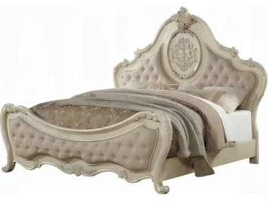 Acme Furniture Ragenardus Beige Linen Antique White Rubberwood Upholstered Queen Panel Bed ACF27010Q