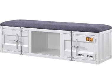 Acme Furniture Cargo Gray Fabric White Upholstered Accent Bench ACF35912