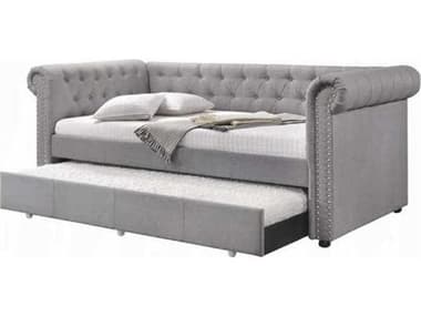 Acme Furniture Justice Smoke Gray Fabric Rubberwood Upholstered Twin Daybed Bed ACF39405