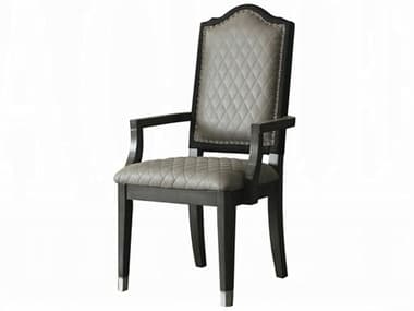 Acme Furniture House Beatrice Rubberwood Gray Upholstered Arm Dining Chair Set of 2 ACF68813