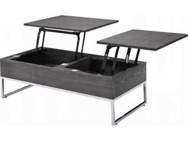 Acme Furniture Iban Rectangular Wood Gray Oak Chrome Coffee Table ACF81170