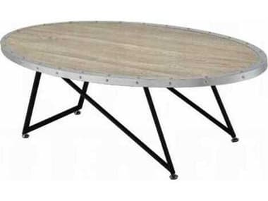 Acme Furniture Oval Wood Weathered Gray Oak Coffee Table ACF81730
