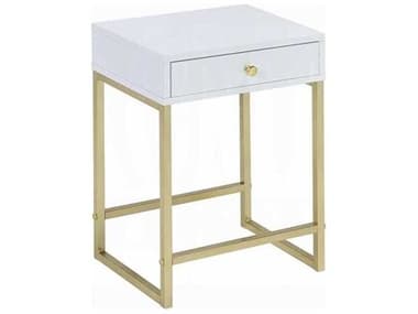 Acme Furniture Coleen Rectangular Wood White Brass End Table ACF82298
