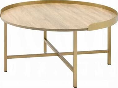 Acme Furniture Mithea Round Wood Oak Table Top Gold Coffee ACF82335