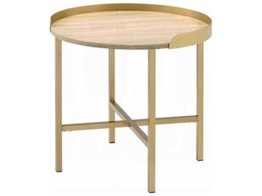 Acme Furniture Mithea Round Wood Oak Table Top Gold End ACF82337