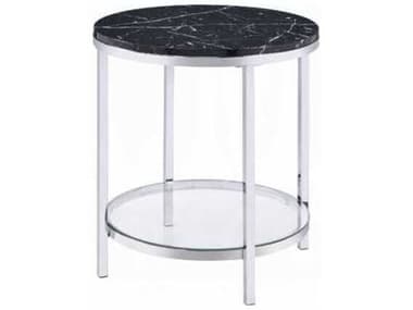 Acme Furniture Round Faux Marble Black Engineered Stone Chrome End Table ACF82477