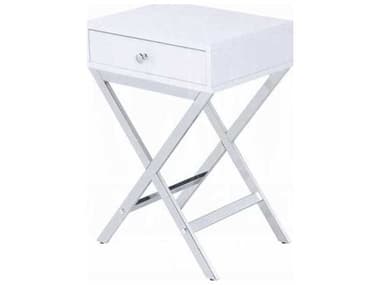 Acme Furniture Coleen Rectangular Wood White Chrome End Table ACF82696