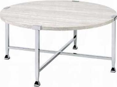 Acme Furniture Brecon Round Wood White Oak Chrome Coffee Table ACF83210