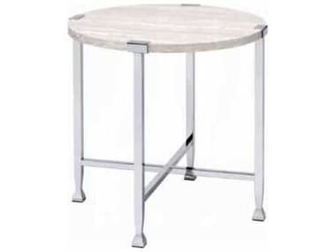 Acme Furniture Brecon Round Wood White Oak Chrome End Table ACF83212