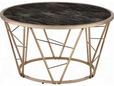 Acme Furniture Cicatrix Round Glass Black Engineered Stone Champagne Coffee Table ACF83300